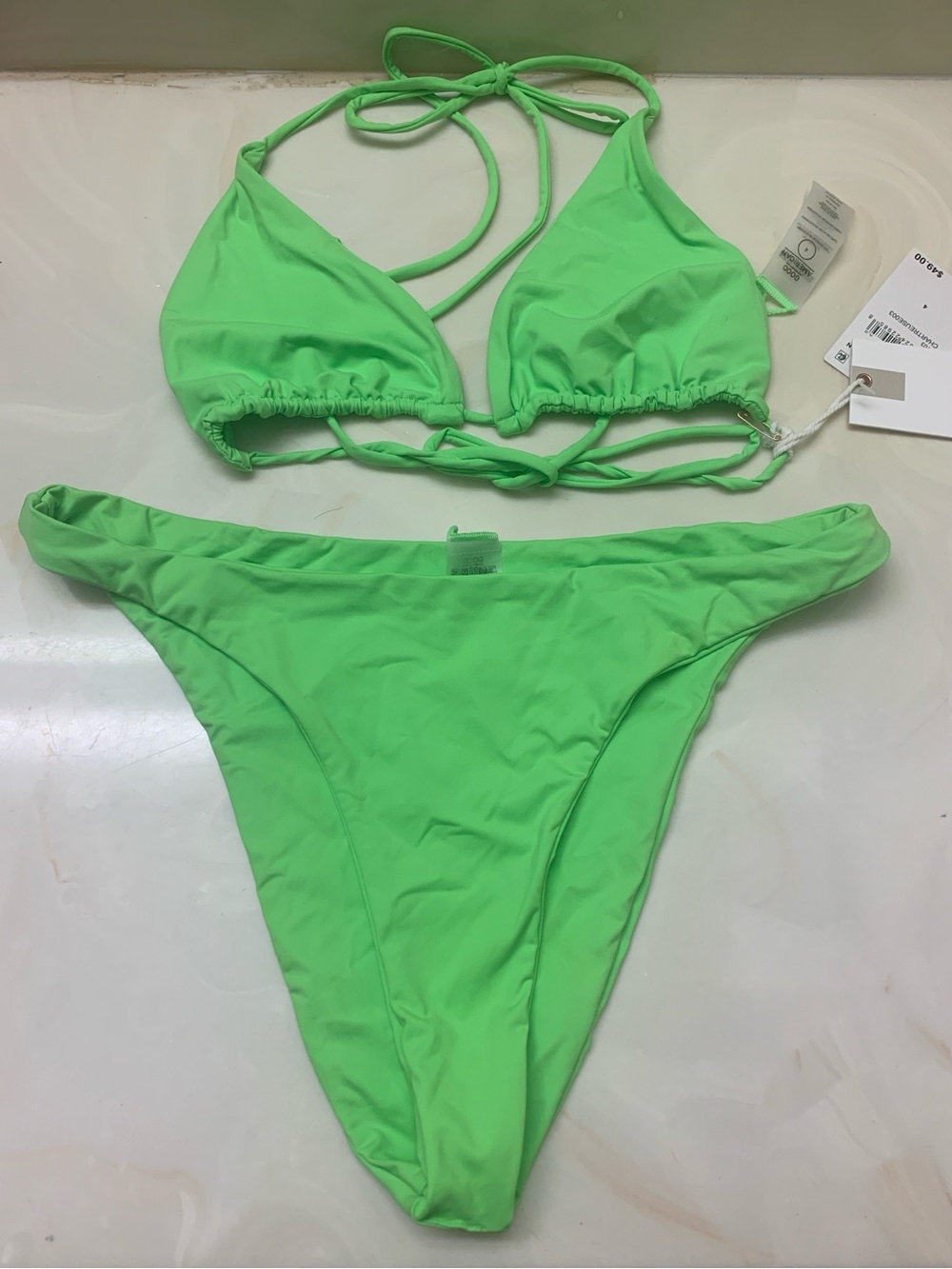 Good American Electric Lime Triangle Bikini Set